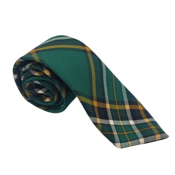 100% Wool Irish National Tartan Green Yellow Plaid Kilt Tie St. Patrick's Day - Picture 8 of 9